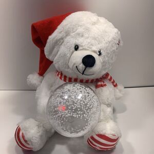 Unbranded Plush Polar Bear Unisex 10in White Christmas Santa Hat Snow GlobeScarf